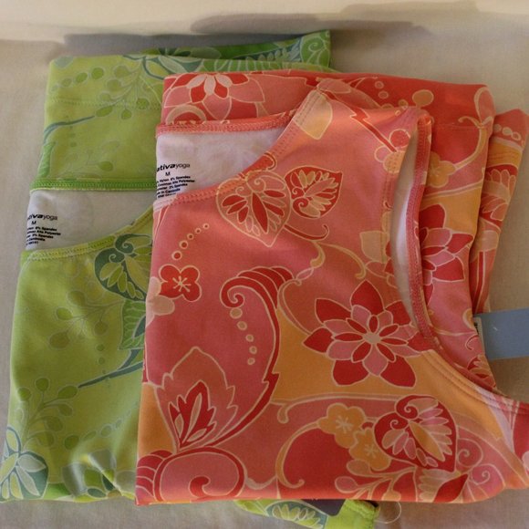 Ativa Tops - 2 Women's Ativa Yoga Tanks Lime Green/Corals Sz M